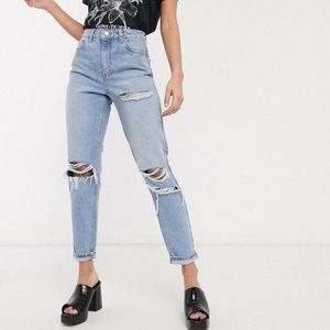 Topshop Destroy Rip Straight Jeans Jeans Blue - Size 24